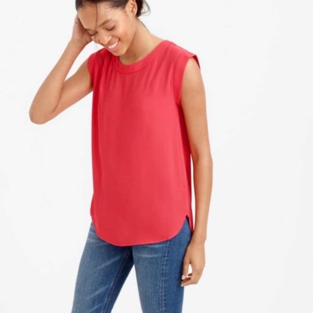 J. Crew Sleeveless Coral-Red Tank Top XXS silk blouse shirt